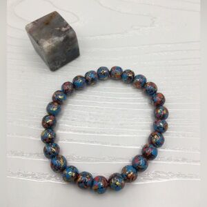HANDCRAFTED Blue Painted Hematite Stretch Bracelet